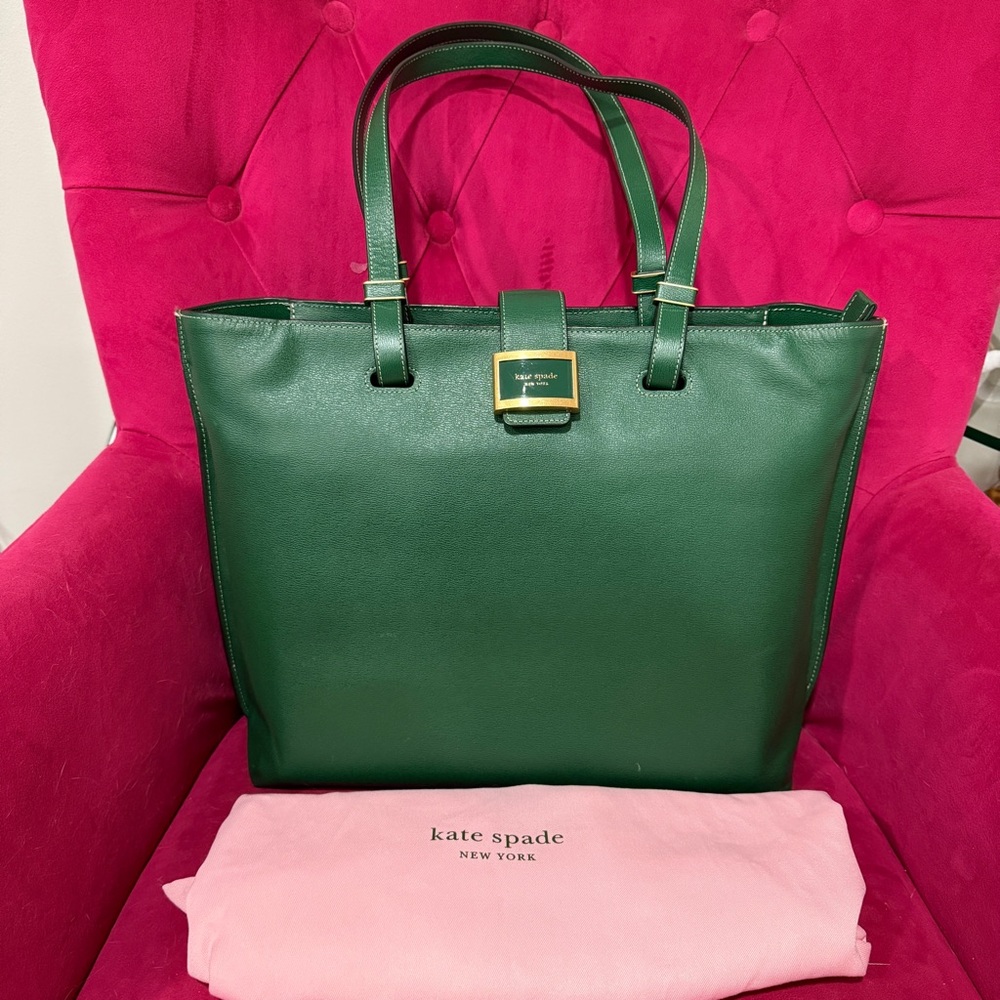 Kate Spade Katy Large Work Tote Arugula Green Leather